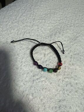 Black Cord Bracelet with Multicolor Beads